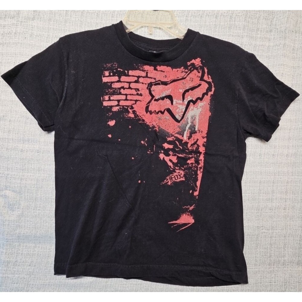 Fox Racing Kids Black Red Motocross T-Shirt Small Pre-Owned VTG